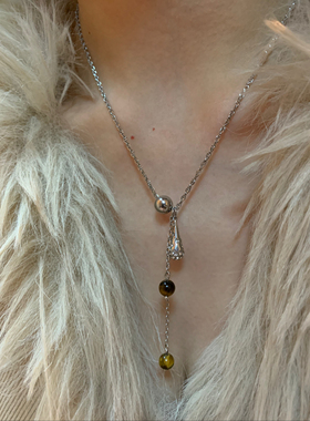 细闪氛围感虎眼石流苏项链女小众高级感短款毛衣链精致轻奢毛衣链