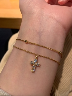 细闪双层锆石十字架手链女小众个性手饰品氛围感手环爆闪2026爆款
