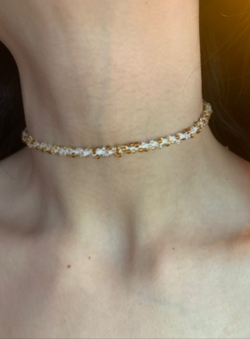 美式y2k咖色钉珠choker颈链女细款锁骨链显脖子细项圈日常百搭潮