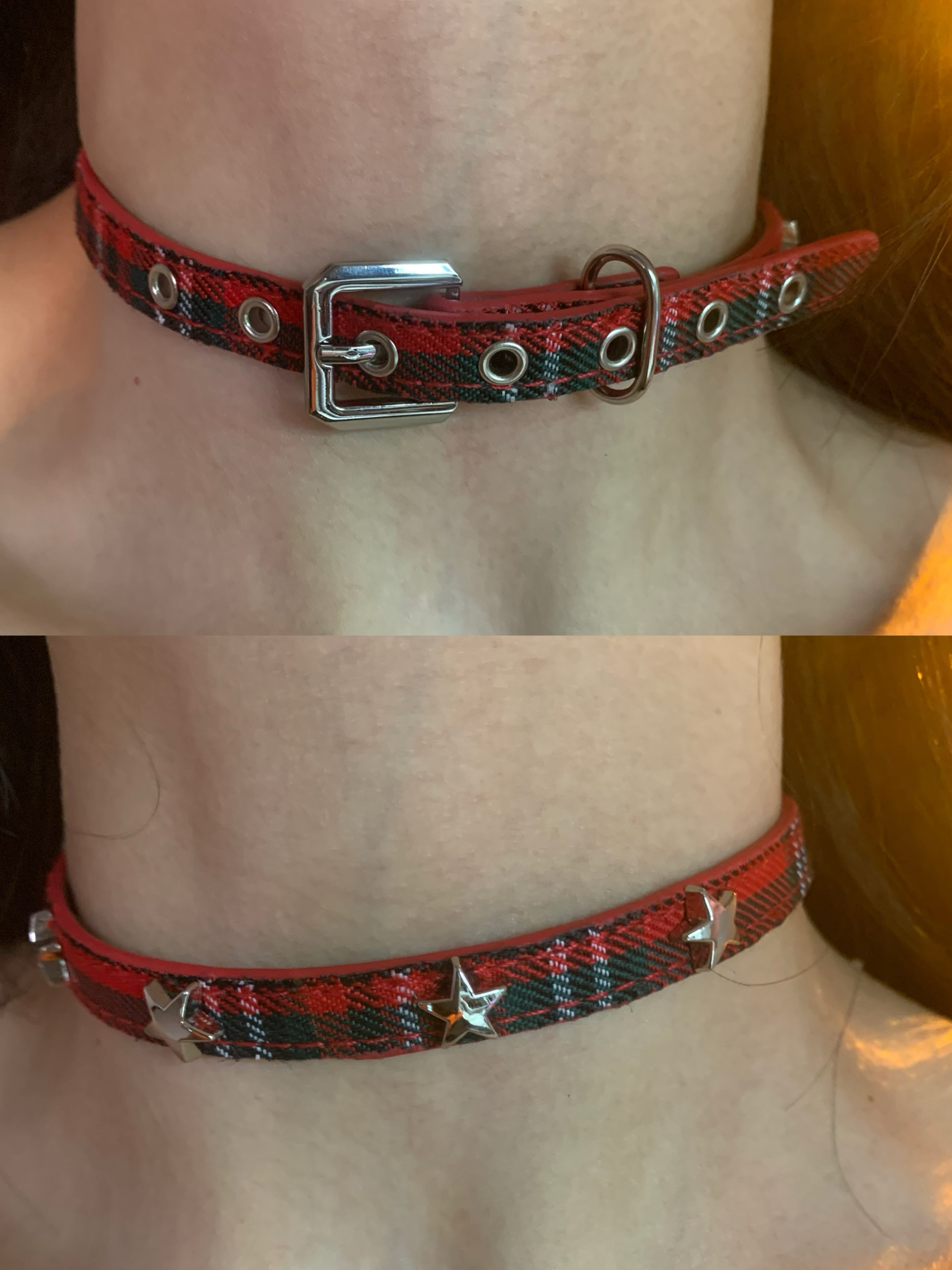 棠洛 细款红格子皮带扣choker项圈女辣妹y2k亚文化红色颈链配饰潮