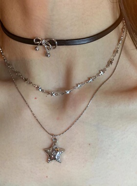 【棠洛】简约黑色皮绳叠戴双条星星项链小众设计感叠戴颈链高级感