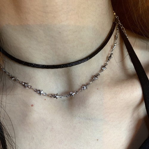 棠洛 星星细链叠戴黑色鳄鱼纹choker颈链女小众高级感叠戴项链潮