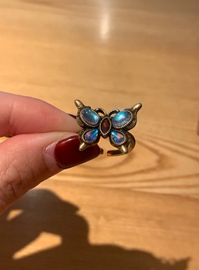 vintage中古流光蝴蝶戒指女小众古着食指戒指开口可调节指环2026