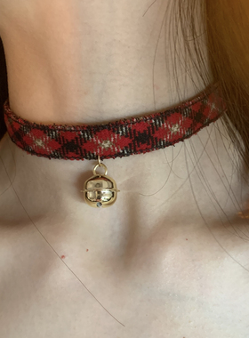 棠洛 圣诞氛围红格子铃铛颈链choker女小众独特亚文化项圈高级感