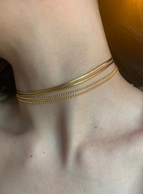 「斯拉夫」一条四层金色细皮革choker颈链小众个性波西米亚风项圈