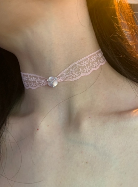 粉色月光 原创蕾丝choker颈链女甜欲感布艺颈带项圈小众个性项链