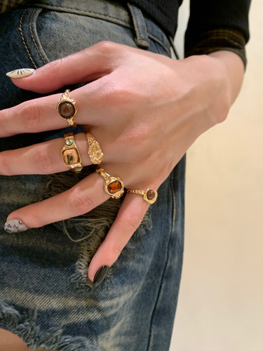 5件套 废土风叠戴戒指女美拉德做旧几何戒指小众设计感食指戒2026