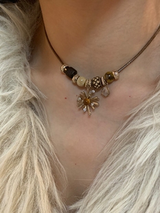 烟花虎眼 古着波西米亚风串珠项链女长款可调节毛衣链高级感配属