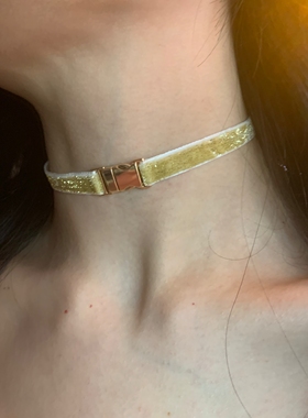 原创手作细闪金色choker颈带女甜酷辣妹风布艺锁骨链波西米亚项圈