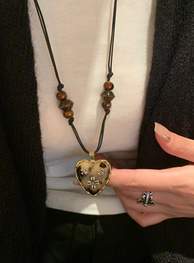 百搭~美式复古爱心十字架毛衣链抽拉式可调节长款项链高级感2026