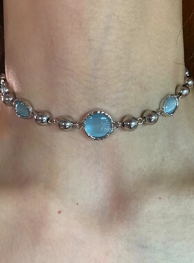 定制款 baby蓝猫眼石串珠项链百搭小众高级感项链春夏配饰2024新