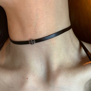 显脖子细 软皮choker黑色皮绳颈链小众甜酷辣妹风百搭项圈 基础款