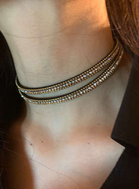 棠洛 双圈款 麂皮闪钻choker颈链女个性波西米亚风项圈甜酷颈带潮