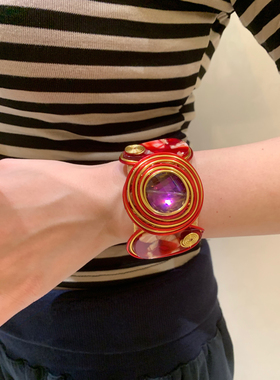 棠洛 vintage巴洛克复古红色手镯女夸张高级感手环欧美风手饰品潮