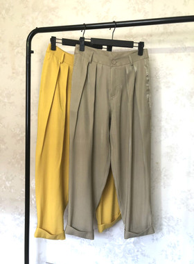 PENNYPENG朝阳与夕阳 垂坠光泽 春夏款轻薄九分哈伦休闲裤N05047