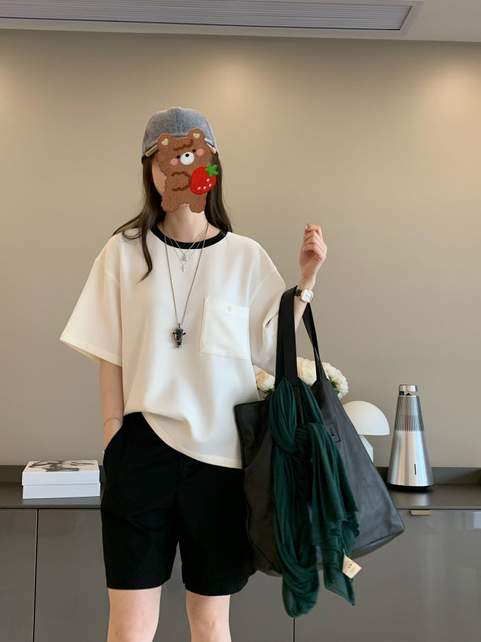 短袖常规厚度拼色简约女款图片
