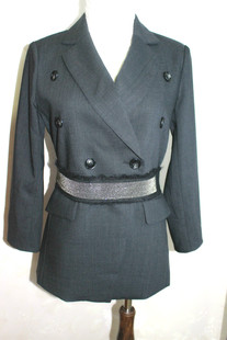 外套 西装 S08003 灰色薄羊毛干练双排扣钉珠腰带 PENNY自制