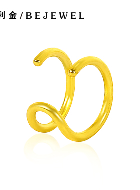 百利金珠宝黄金耳环耳夹无耳洞耳饰两层细耳圈耳骨999足金纯金女