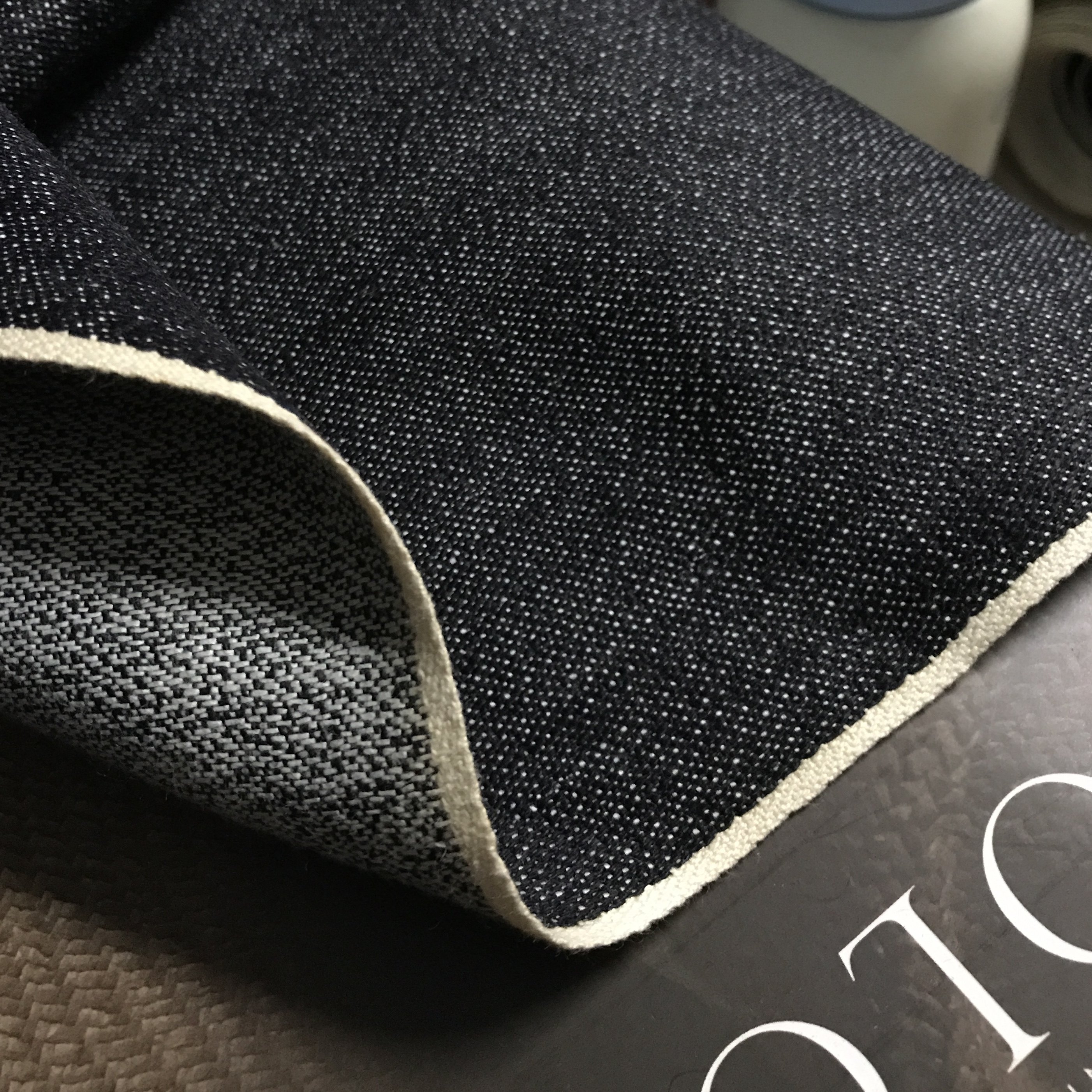 金佳厚软微弹品质感足日本冈山赤耳原浆黑色白边丹宁牛仔布料