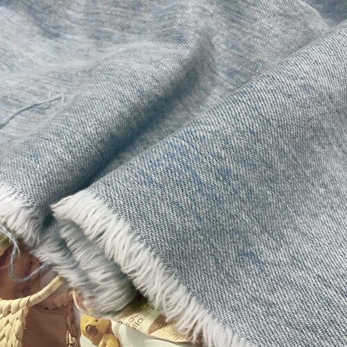 丹宁浅蓝色牛仔布料加厚纯棉高档次裤子服装定制面料日本冈山进口
