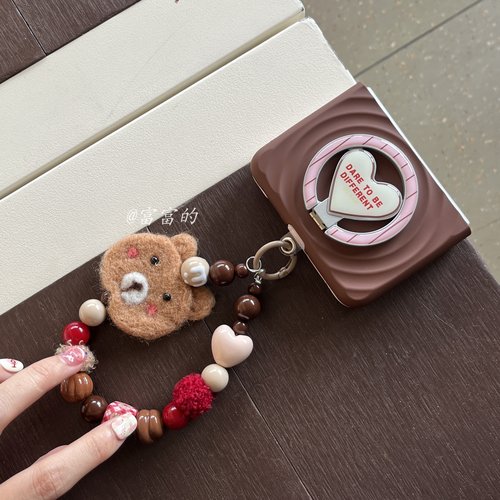 波漾粉棕拼色磁吸支架带挂绳适用oppofindn3flip/华为purax/三星zflip5折叠手机壳