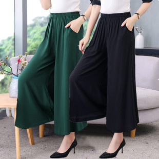 女2025新款 宽松大码 夏装 跳舞裤 中老年棉绸松紧高腰裙裤 妈妈阔腿裤