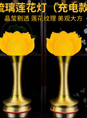 高级莲花灯菩萨长明灯家用led充电插电电池佛前供灯合金古法琉璃