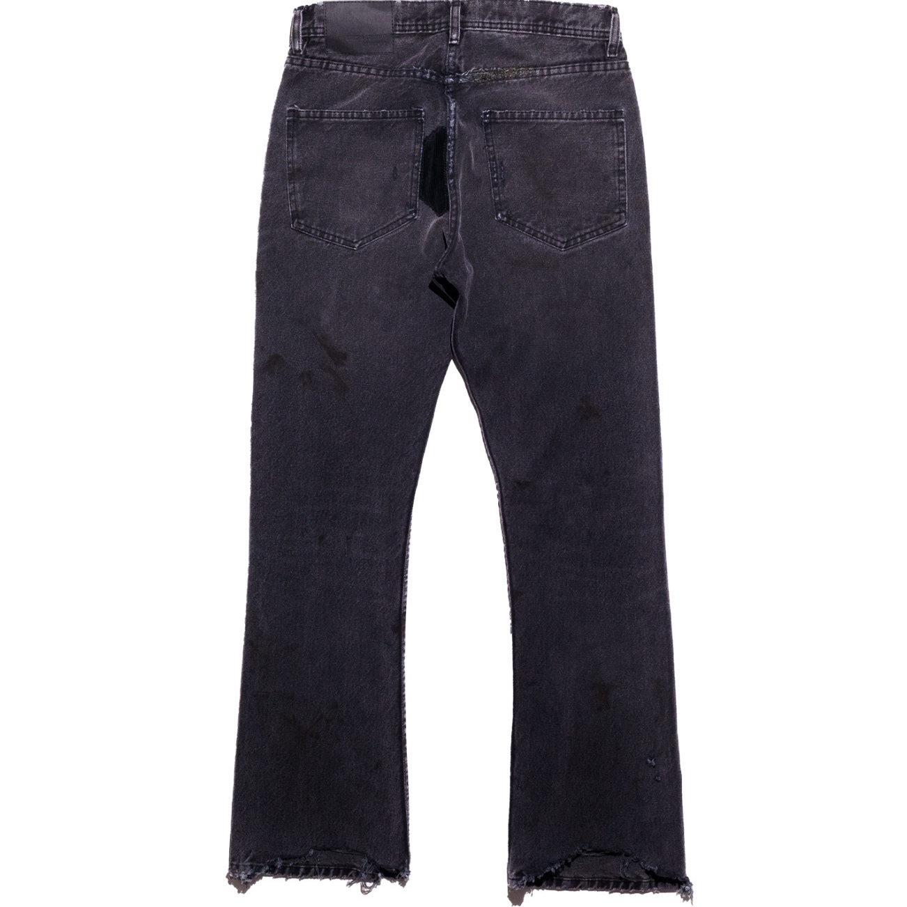 UNZEOT黑色拼接泥染破坏贴布微喇牛仔裤忧郁的富二代