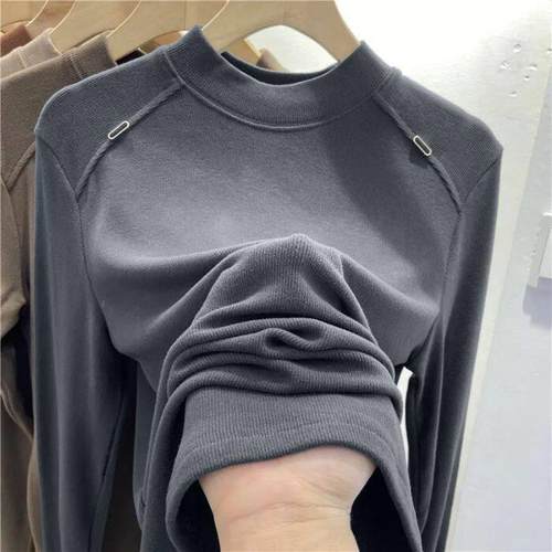 大码女装基础款t恤双面德绒打底衫女冬季加绒保暖长袖T恤外穿上衣