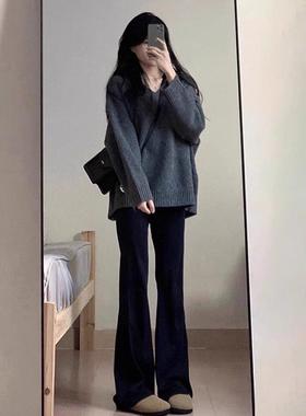 高级感灰色v领毛衣女202RXK风5新款打秋冬加厚慵懒季宽松底针织上