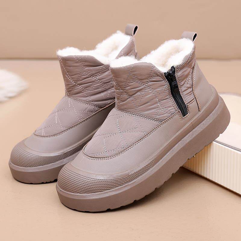 冬季新款老北京棉鞋女绵羊毛加绒保暖厚底防滑雪地靴拉链妈妈棉鞋