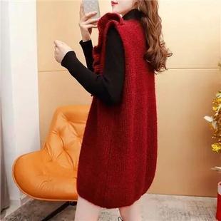 中长款韩系温柔风毛衣马甲女2026年新款春秋外穿宽松百搭马夹背心