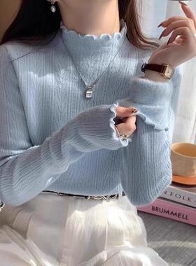 日系半领洋气木0边针织衫高女打底毛衣修GNZ耳身内搭225秋冬新款