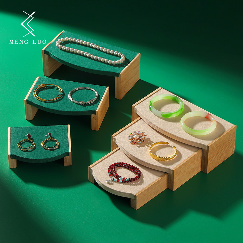 竹木首饰展示架阶梯三件套饰品展示台多功能珠宝收纳陈列展示道具