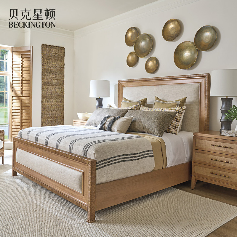 美式乡村简约休闲风1.8米实木双人床东南亚海岛度假风软靠床定制