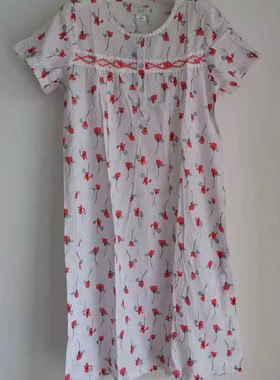 棉花堡夏季女梭织棉短袖睡裙全棉超薄印花棉布柔软亲肤短裙22327