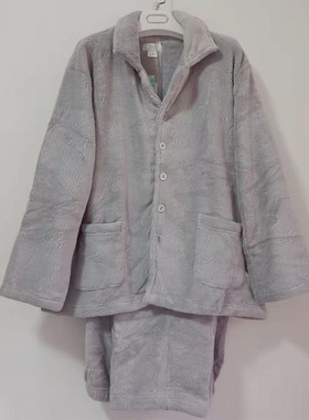 棉花堡男士秋冬睡衣加厚双面珊瑚绒套装加大版保暖家居服31238