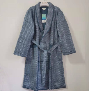 棉花堡秋冬男款针织夹棉睡袍纯棉系带棉袍C版宽松家居服断码清