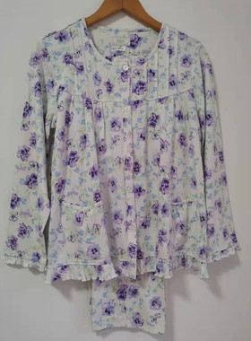 棉花堡家居服秋季女针织圆领套装肥大版型全棉长袖长裤睡衣31380