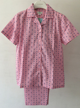 棉花堡夏女梭织棉短袖睡衣套装全棉棉布超薄透气宽松家居服22287