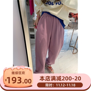 佐伊 韩国东大门代购秋冬版型好显瘦好看粉色自然腰休闲加绒卫裤