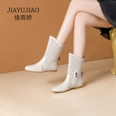 2026春新款 子马丁靴圆头凉靴 短靴休闲单靴女镂空真皮洞洞靴平底鞋