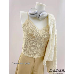 秋冬新品美背磨毛法式复古纯欲性感蕾丝吊带显瘦内搭衣保暖背心女