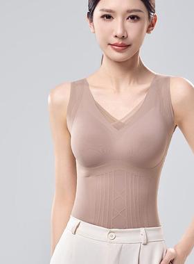 古妃9028秋冬雕花美体塑身磨毛保暖背心乳胶杯收腹内衣女内搭上衣