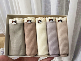 舒适弹力三角短裤 抗菌5条装 头 螺纹少女可爱猫咪内裤 23101秋冬新款