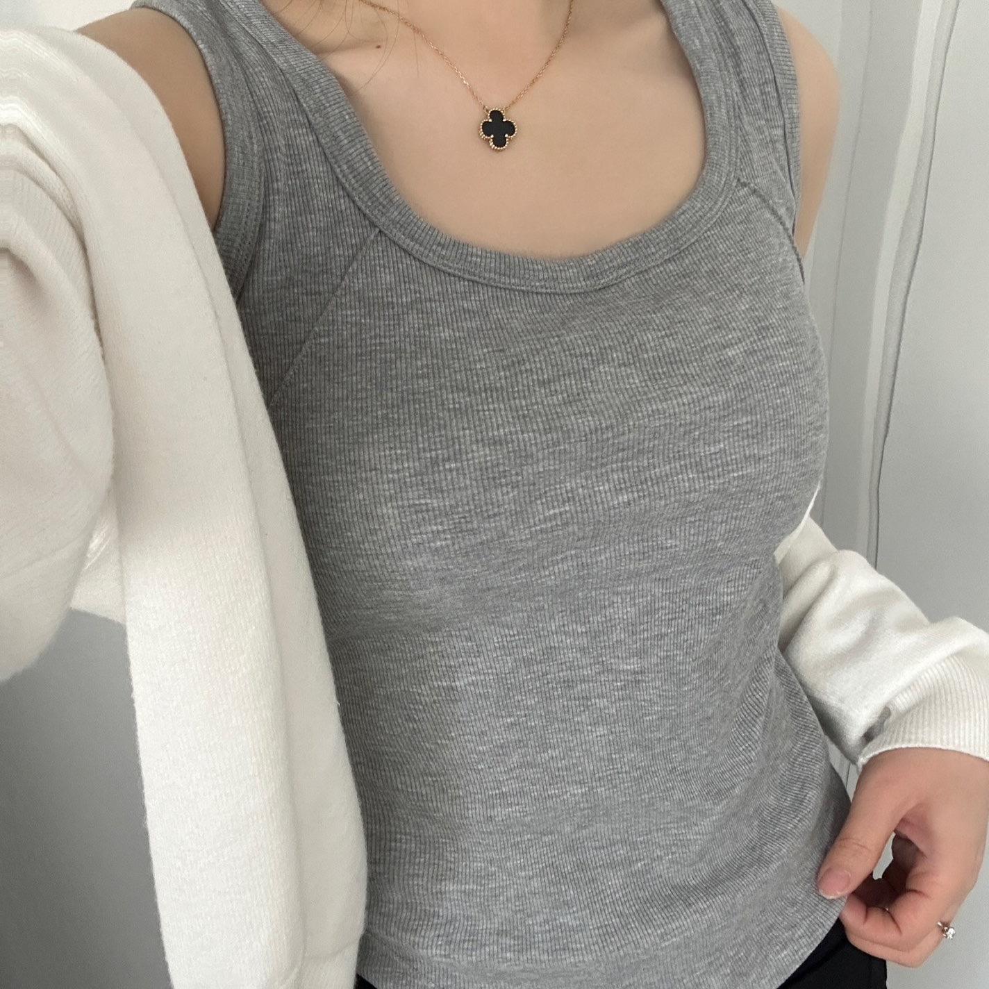 黛美芮新款欧货背心女带胸垫吊带螺纹春夏瑜伽黑白宽肩带外穿上衣