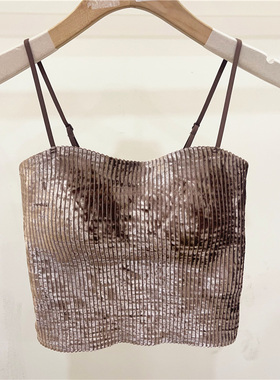 古妃34118金丝绒固定杯吊带背心防走光内搭美背修身抹胸式内衣女