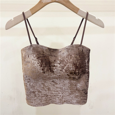 古妃34118金丝绒固定杯吊带背心