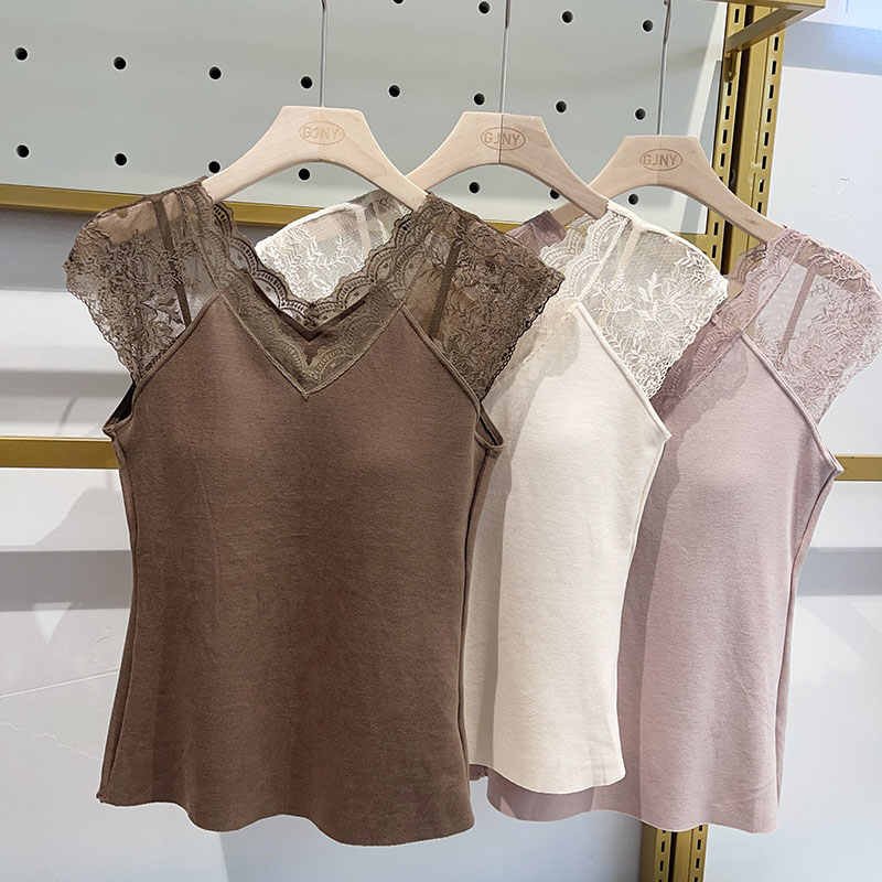 外穿加绒桑蚕丝固定杯保暖背心女