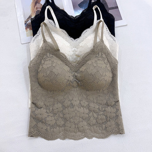 古妃G3008法式 胸打底美背内衣女 V领蕾丝吊带背心纯欲内搭中长抹款